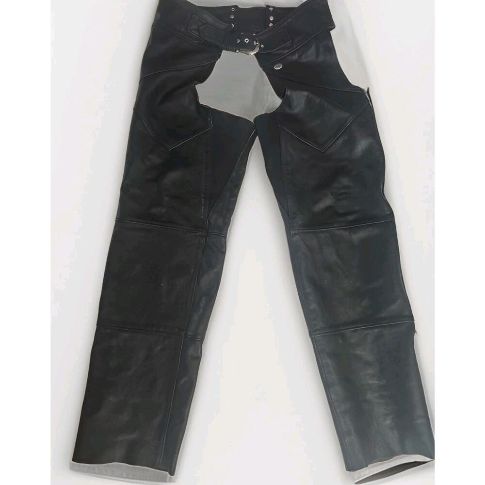 Vintage Leather Harley Davidson Motorcycle Chaps Black Size XL Made in USA38-40